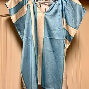 entro Light Blue and Cream Ruffled Silk Top